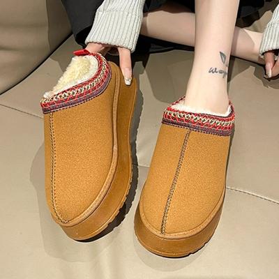 Женские зимние ботильоны 2025 Новые короткие плюшевые теплые балетки тапочки Зимние новые брендовые уличные меховые ботинки Женские платформенные хлопковые туфли