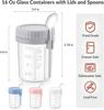 Glass Overnight Oats Container with Lid and Spoon (16 oz)  Pack of 4