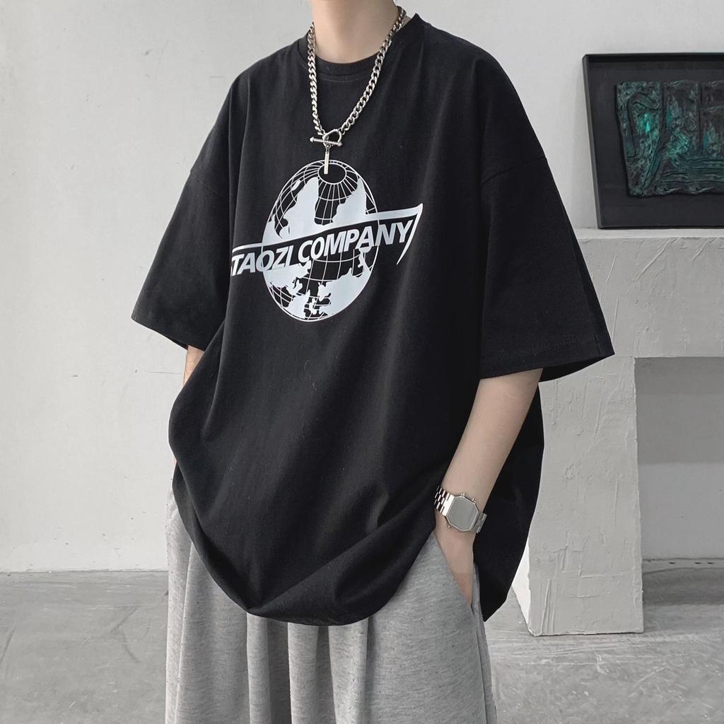 2024 Summer Short Sleeved T-Shirt For Men'S Trendy Five Inch Sleeve Versatile Casual Loose Student Half Sleeved T-Shirt Daily Fashion Printed Top