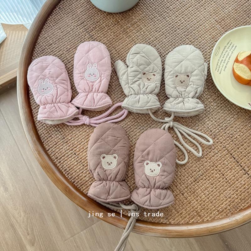 Fashion Baby Mittens Cute Floral Print Lace Winter Mittens for Girl Warm Plush Lined Thermal Toddler Kids Mittens