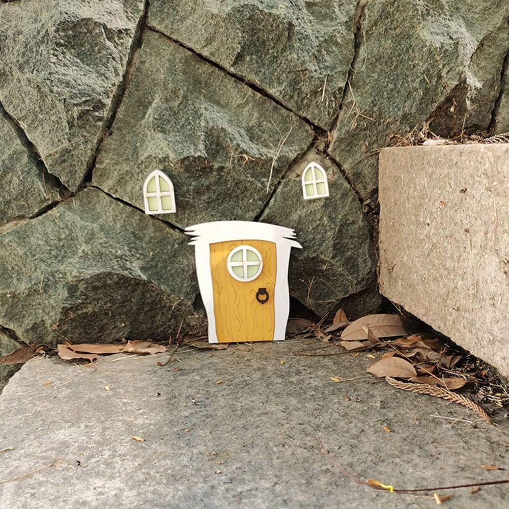 Креативная миниатюрная флуоресцентная дверь эльфа Милый мини-деревянный домик Миниатюры Мультяшные украшения для двери феи Декор для дома