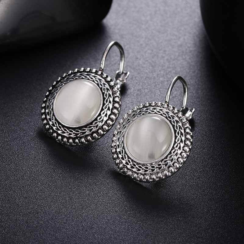 Модные Boho Высококачественные Большие Висячие Серьги для Женщин Украшения Резные Винтажные Тибетское Серебро Круглый Опал Бохо Длинные Серьги