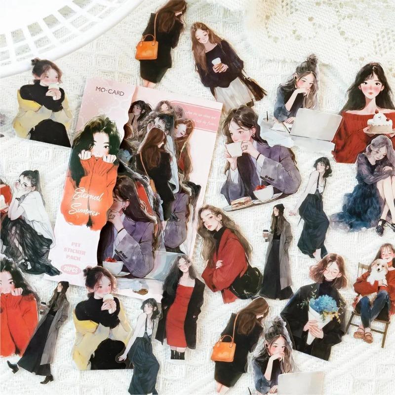 30 шт. милые наклейки с людьми ПЭТ-материалы мусорные наклейки для журнала Girl Life Series DIY скрапбукинг коллаж канцелярские принадлежности для декора