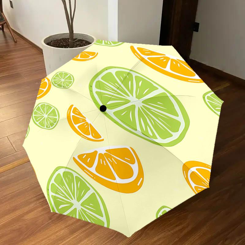 1PC Lemon Lime Automatic Open/Close Umbrella with Windproof, 8-Rib Sturdy Canopy, Durable Ribs, Fashionable Design, Outdoor Accessory, Fun Prin, Holid