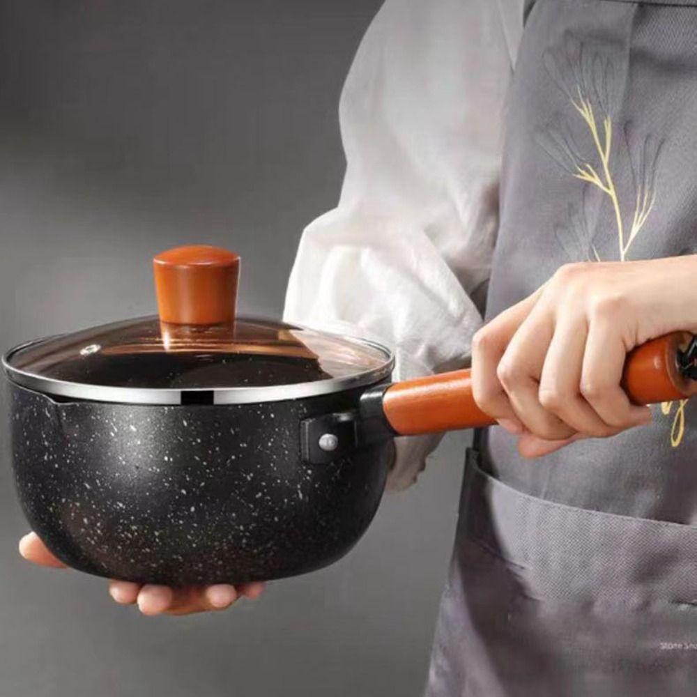 Молочник с деревянной ручкой, антипригарная кастрюля для супа, прочная сковорода, для детского питания