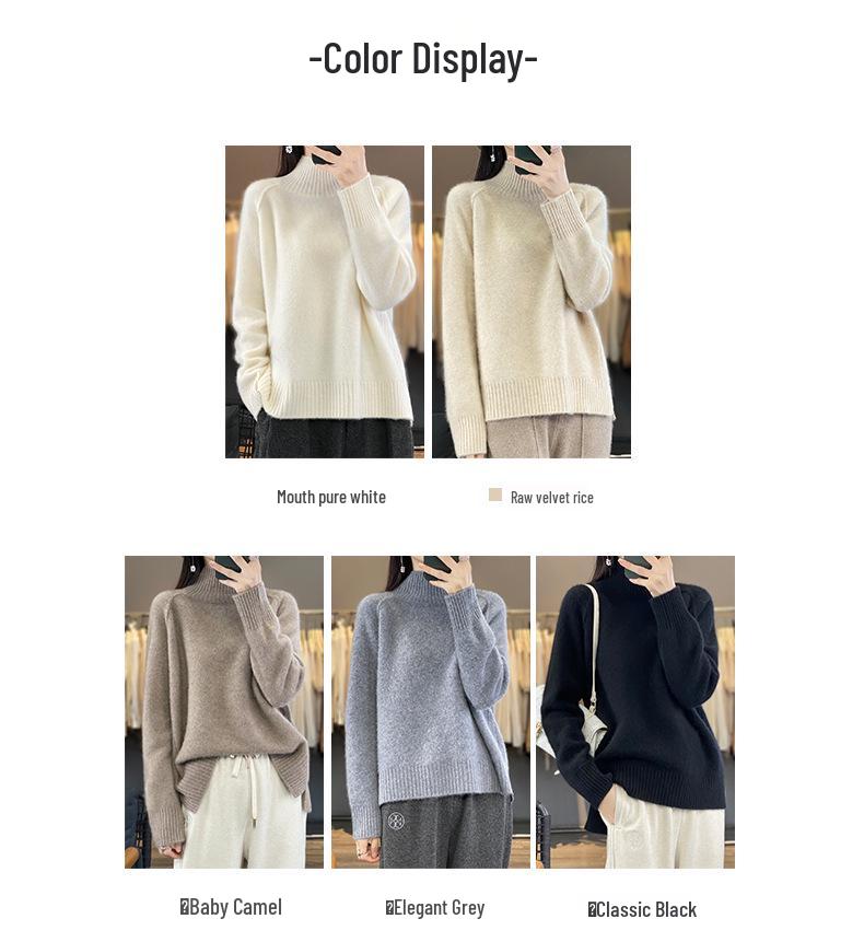 High-Neck Women's Wool Sweater: Autumn/Winter Loose Fit, Raglan Sleeve, Solid Color Pullover in Wang Fei's Style