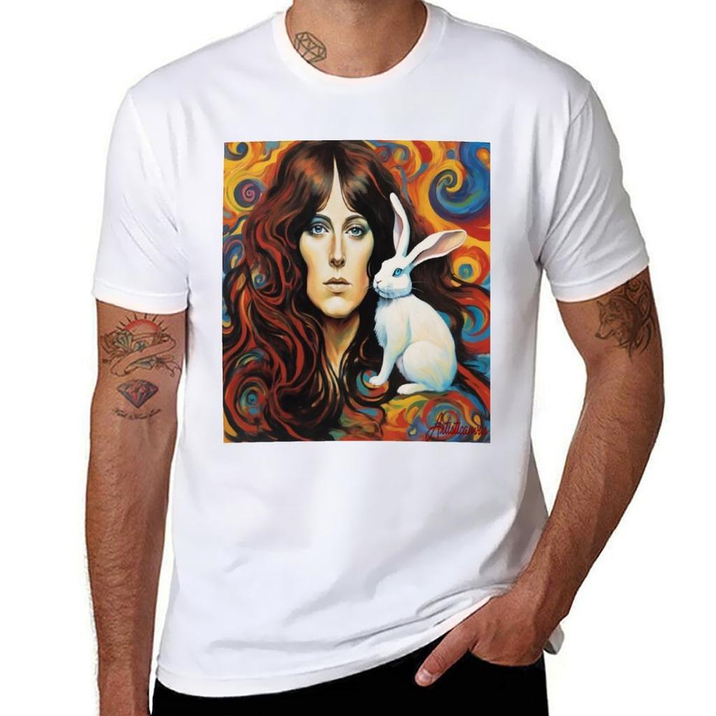Psychedelic Portrait Grace Slick And The White Rabbit Tshirt Casual Street Style Short Sleeve Tee