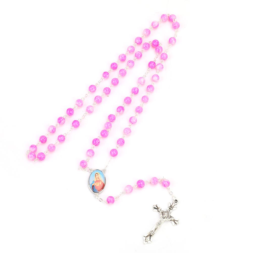 Католические четки маленького размера, круглые синие стеклянные бусины, ожерелье с изображением Девы Марии и Иисуса