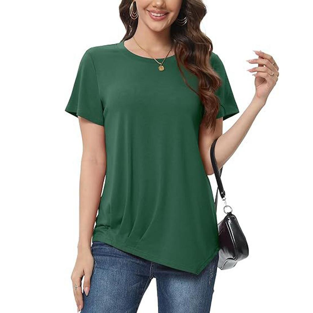 Женские летние топы с короткими рукавами, однотонные рубашки с круглым вырезом, повседневные футболки