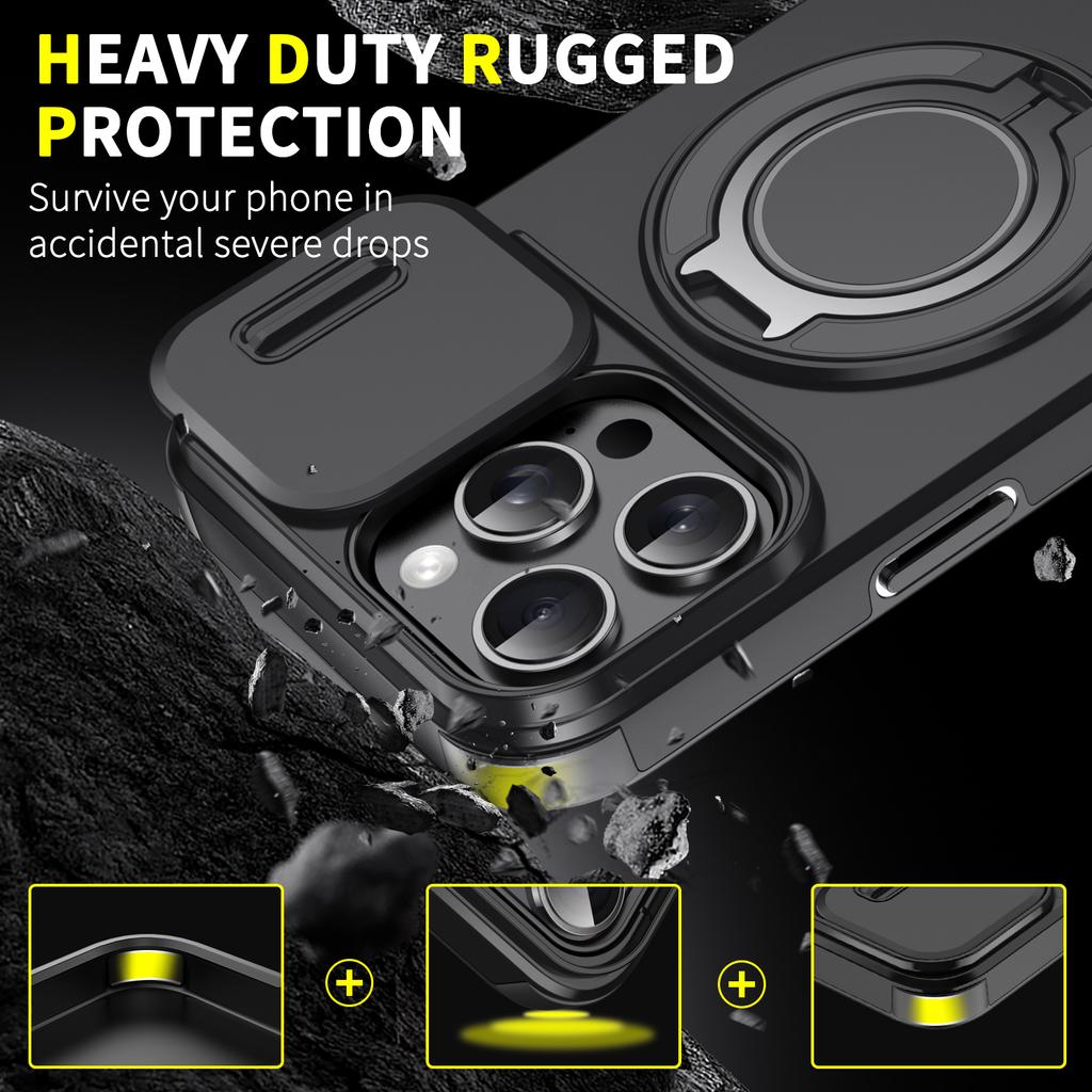 Luxury Armor Phone Case For iPhone 16 15 11 12 13 14 Pro Max 16e Magnetic Bracket Holder Lens Protection Shockproof Cover