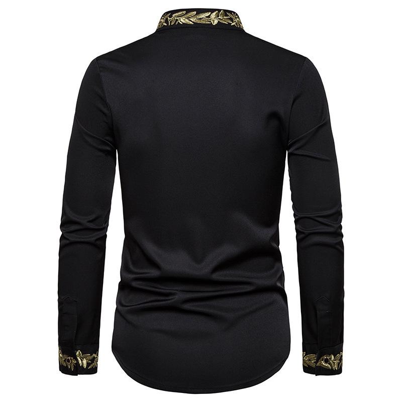 Мужская рубашка с вышивкой и длинным рукавом, европейский размер, воротник Генри