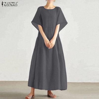 Женское повседневное свободное летнее платье с круглым вырезом и коротким рукавом
