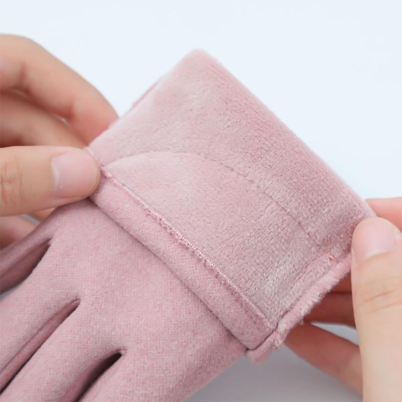 Solid Color Suede Gloves Small Flower Decor Touch Screen Gloves Winter Warm Cold-proof Split Finger Gloves