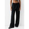 Straight Fit Linen Blend Trousers With Elastic Waistband