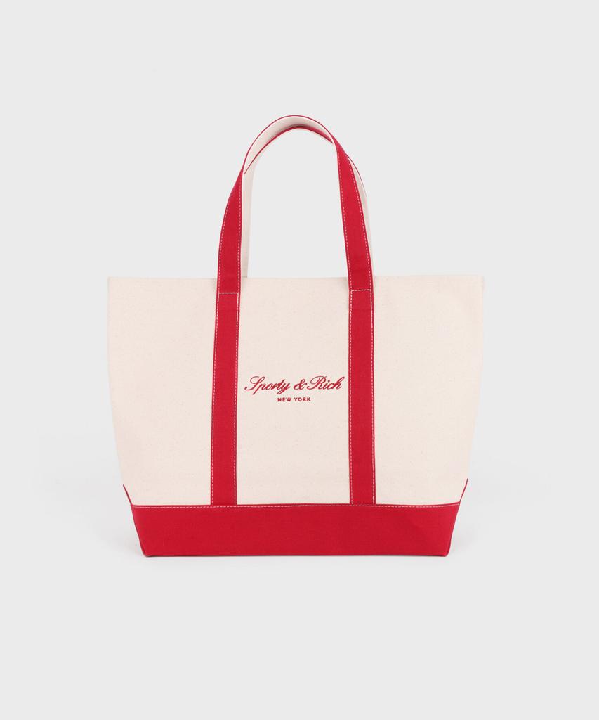 Sporty&Rich Signature Ny Logo Large Tote Bag - Natural/Red R265Aob009