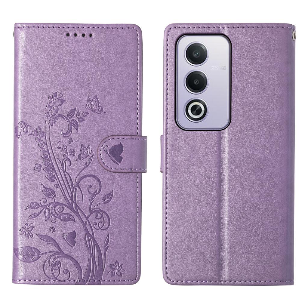 For Oppo A5 5G/A5i Pro 4G Wallet Case Butterfly Floral Imprint PU Leather Phone Cover with Wrist Strap