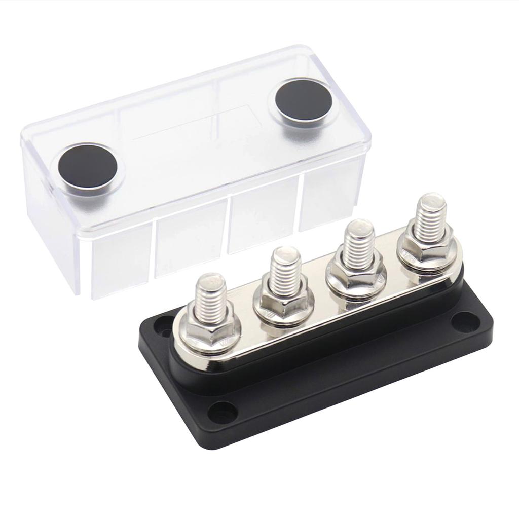 300A Power Distribution Block Bus Bar 4 X 3/8 48V DC Busbar Box with Transparent Cover