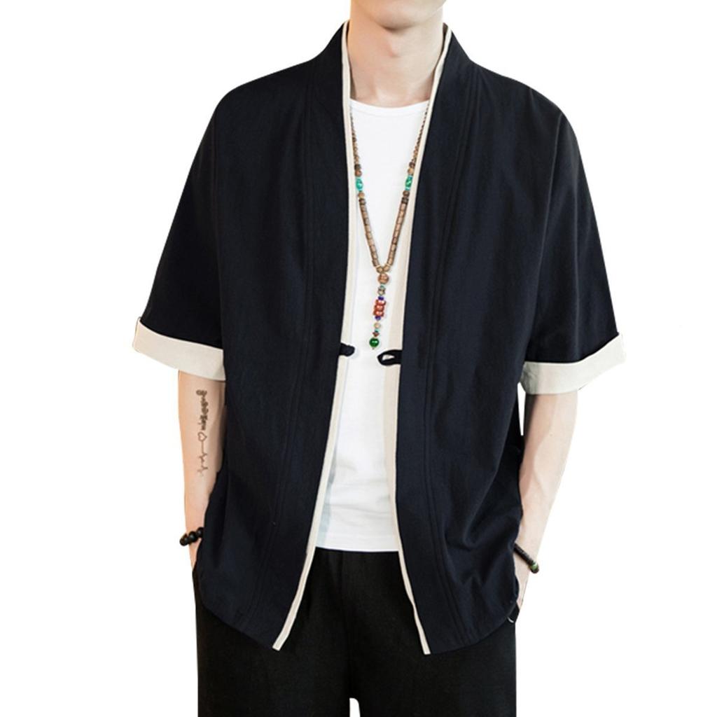 Летняя одежда для невысоких крупных японских многослойных прохладных Черный L [foveitaa] мужская, худи в японском стиле, рукав 3/4, рукав 5/8, рукав, мужская летняя,