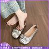 Bow Ballet Single Shoes Women's Light Mouth Flat Bottom Silver Pedal