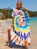 EDOLYNSA Multicolored Kaftan Bohemian Printed V-neck Batwing Sleeve Maxi Dress Women Beachwear Half Sleeve Maxi Dress Robe