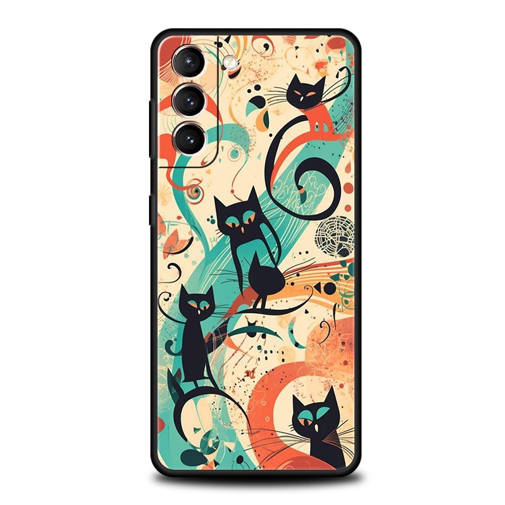 Абстрактный Креативный Милый Кот Линия Чехол для Телефона для Samsung Galaxy S26 S25 S24 S23 S22 S20 S21 FE Ultra S25 Edge Plus Мягкий ТПУ Чехол