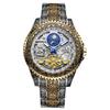 FORSINING Men's Automatic Watch Vintage Engraving Tourbillon Mechanical Skeleton Day Night Dial Wristwatch Stainless Steel Strap