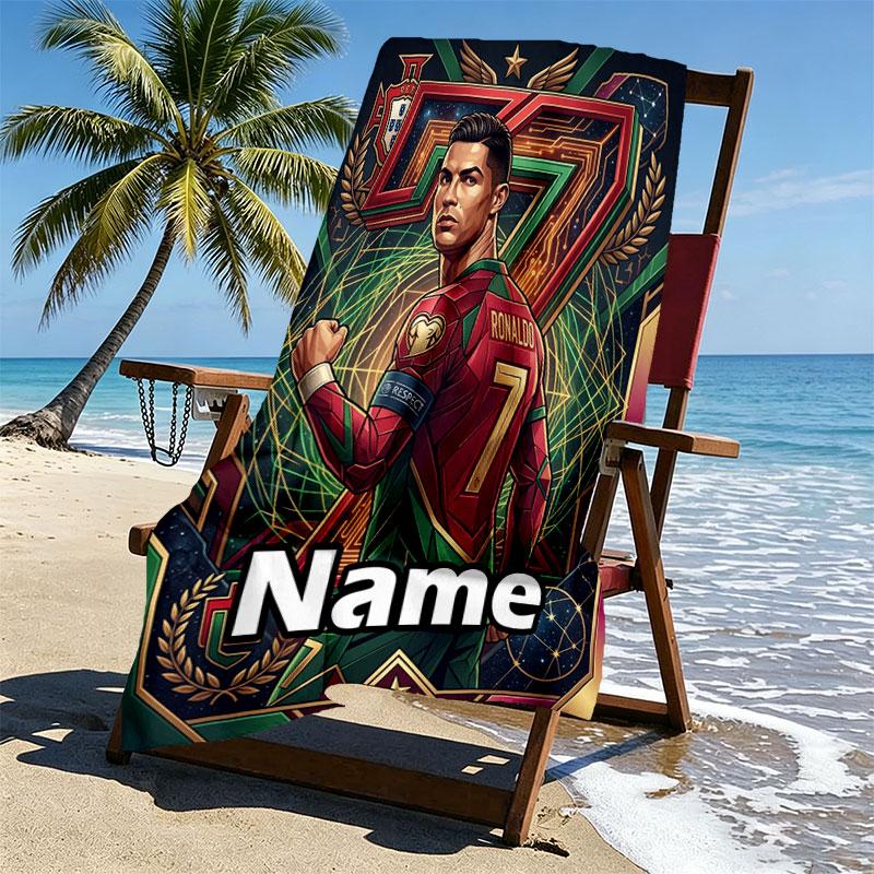 Custom Name Personalized Cristiano Ronaldo Print Beach Towel, for Trip Camping Beach Party Home Decor, Birthday Gift for Family & Friends