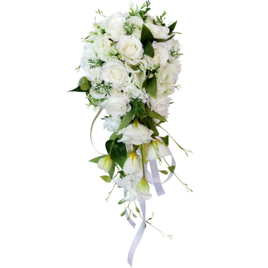 Artificial Flower Holding Flower Wedding Bouquet for Bride Waterfall Design White Simulation Flower Bouquet
