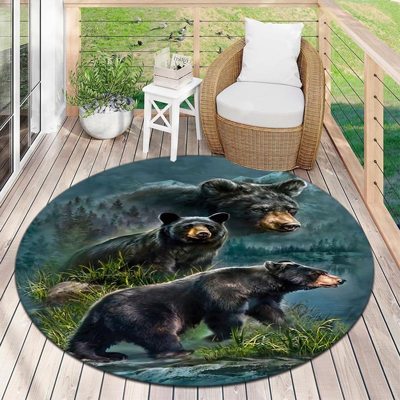 Wild Bears Forest Landscape Round Rug Home Soft Decorative Anti Slip Yoga Table And Chair Mat Carpet Outdoor Floor Mat Carpet S6