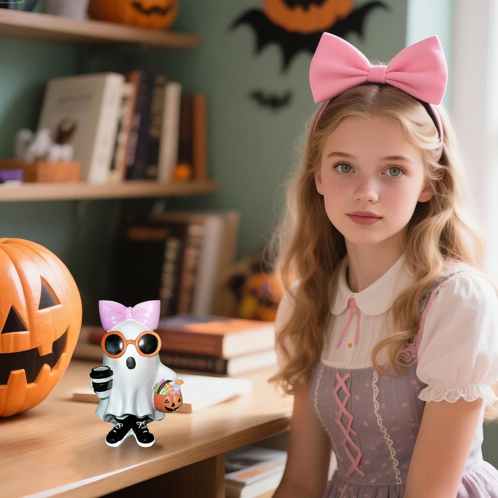 Bow Ghosts Halloween Party Atmosphere Desktop Decoration Ornaments Cute Ghosts Garden Decor Ghosts Garden Decorative Supplies