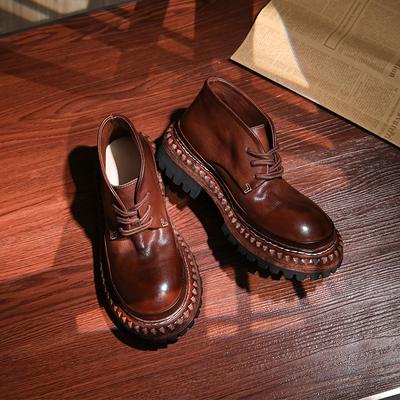 Женские ретро-ботинки «Челси» из натуральной кожи ручной работы, винтажная обувь для активного отдыха, толстая подошва, высокие мотоциклетные ботинки, женские ботинки