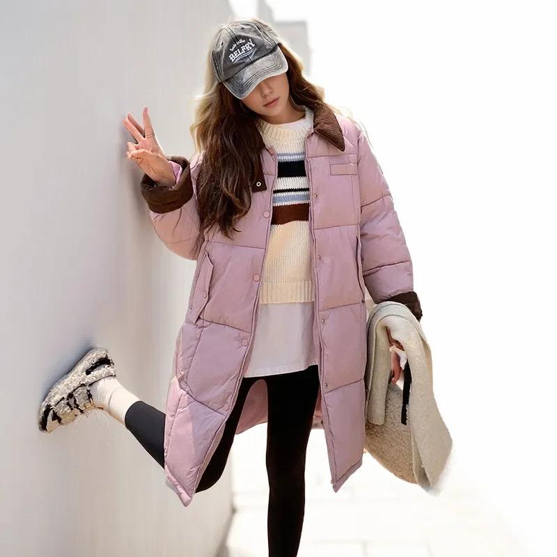 Новая зимняя женская куртка из хлопка с лацканами, повседневная длинная парка, пальто, демисезонная куртка, женское зимнее пальто