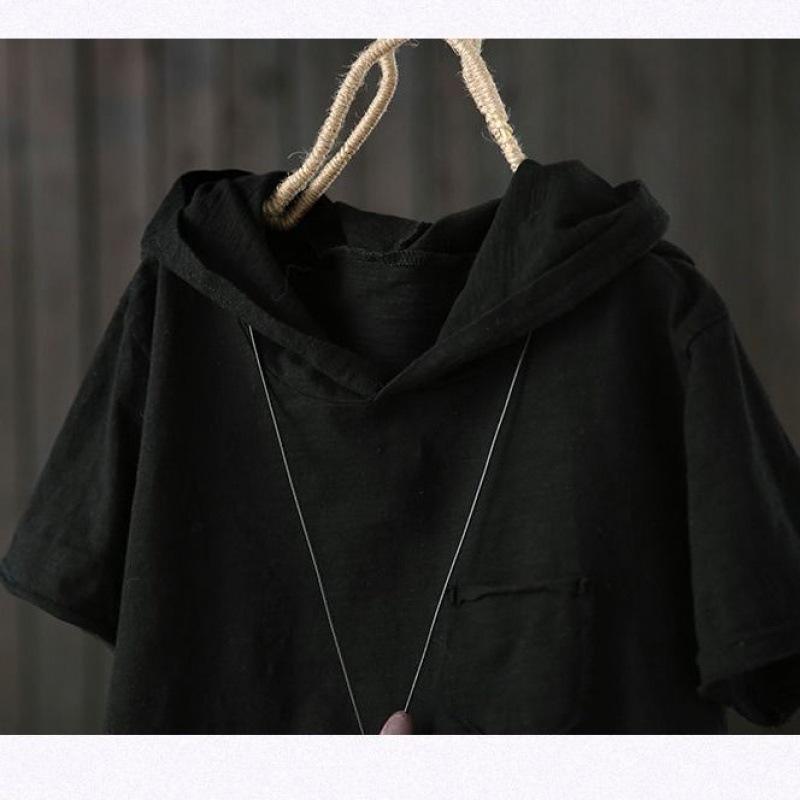 Хлопковая футболка с капюшоном, женская летняя стильная футболка с карманом и принтом, свободный белый повседневный топ с короткими рукавами и отверстиями Y2k