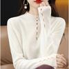 Sweater Women's Half Turtleneck Solid Color Pearl Buckle Ripped Thin Knit Sweater In Autumn and Winter, Inside and Outside, Cashmere Sweater