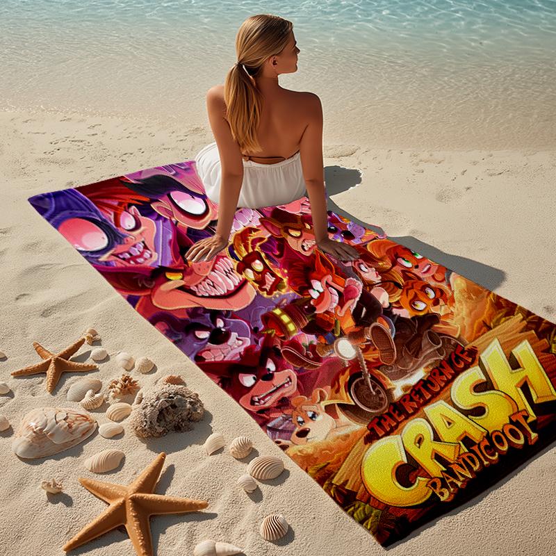 proof beach towel with a Crash Bandicoot pattern - soft,absorbent,quick-drying,machine washable - perfect for swimming,camping,bathing