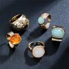 5Pcs Gold Tone Vintage Ring Set Aesthetic Alloy Fashion Jewelry Gift Boho Open Rings  for Women