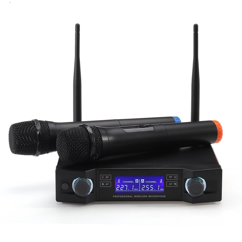 12V 0-280mV 2 Channel New UHF Professional Dual Wireless Microphone System Kits Cordless Handheld Mic Long Range for Karaoke Speech