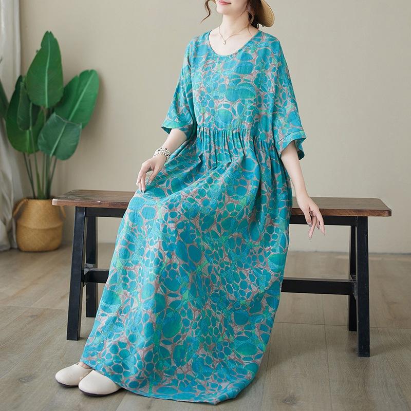 Летнее тонкое хлопковое льняное художественное свободное простое платье средней длины для женщин повседневные платья