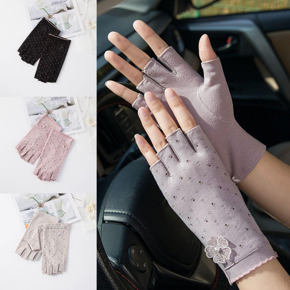 Anti-slip Women Half-finger Gloves Cotton Sunscreen Gloves Fashion Cycling Gloves for Cycling