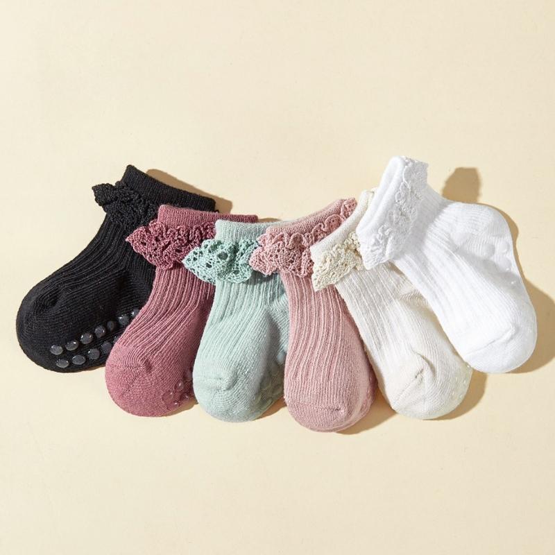 6 пар/комплект хлопковых носков, детские нескользящие носки-лодочки, низкие носки для мальчиков и девочек, кружевные носки с оборками для малышей от 0 до 3 лет