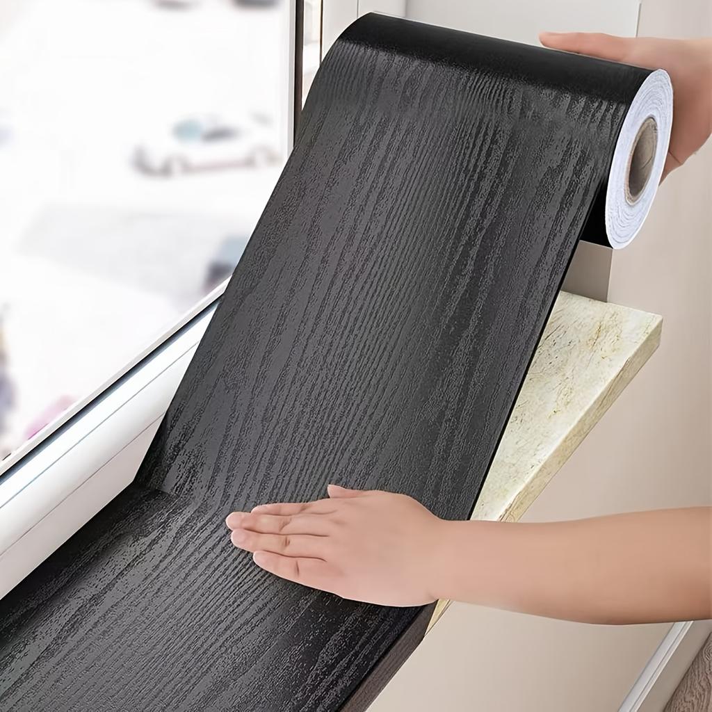 1 Roll, Self-Adhesive Black and White Wood Grain Window Sill Stickers, Waterproof & - Suitable for Furniture, Cabinets, and Threshold Renovation