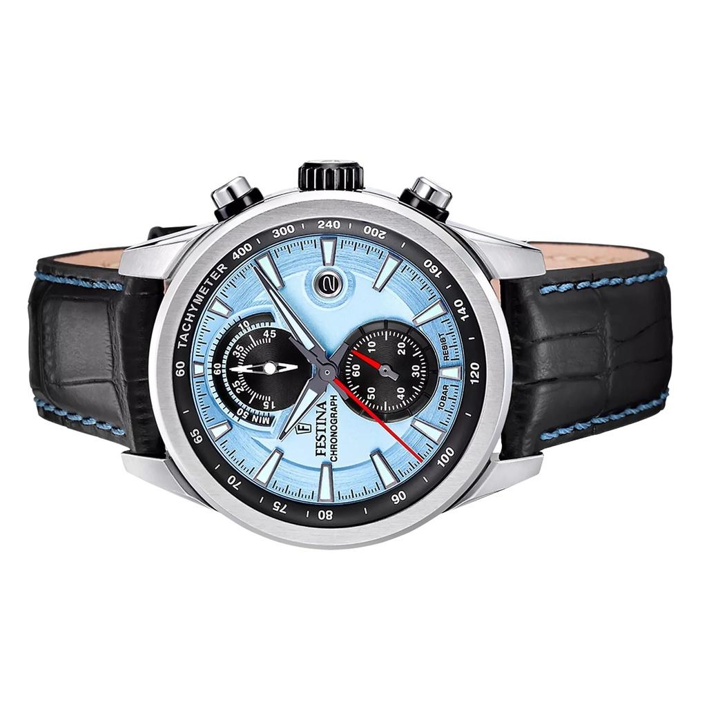 FESTINA Timeless Chronograph Leather Strap Blue Dial Quartz F20695-2 100M Men's Watch