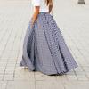 S-5XL Fashion Women High Waist Pleated Maxi Skirts Pockets Plaid Long Dress