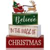 4Pcs Stacked Christmas Table Decoration Wooden Xmas Tiered Tray Decor  for Home Kitchen