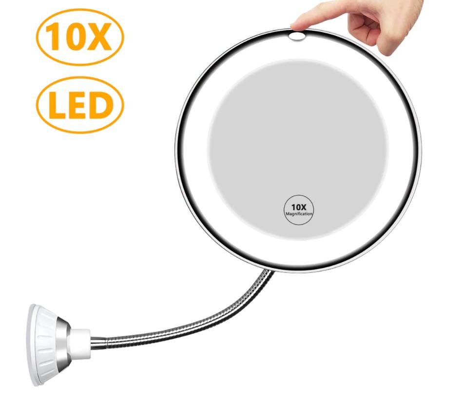 11.5 Inch 10X Magnifying Mirror with LED Lights Bathroom Vanity Mirror with Strong Suction Cup