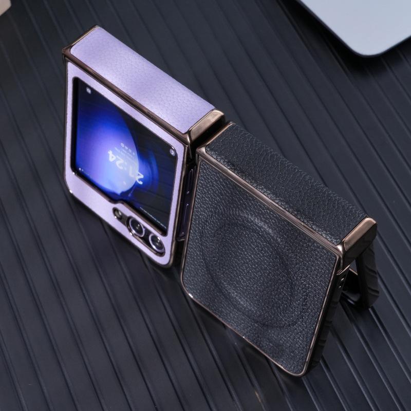 Премиальный магнитный чехол с текстурой кожи личи для Samsung Z-Flip7 и Z-Flip6 - Защита от падений, складной