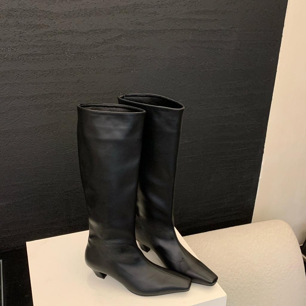 Simple style small square head high boots women's autumn thin versatile fine heel fashion boots