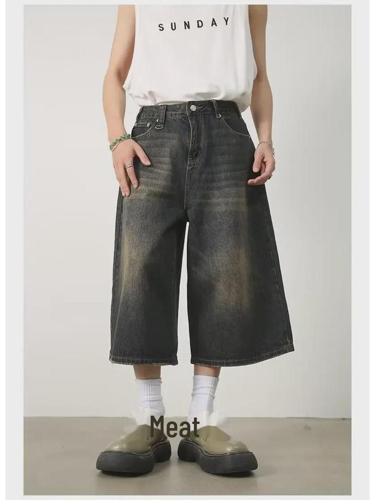 Мужские потертые ретро-рваные джинсовые шорты с широкими штанинами 7-Point