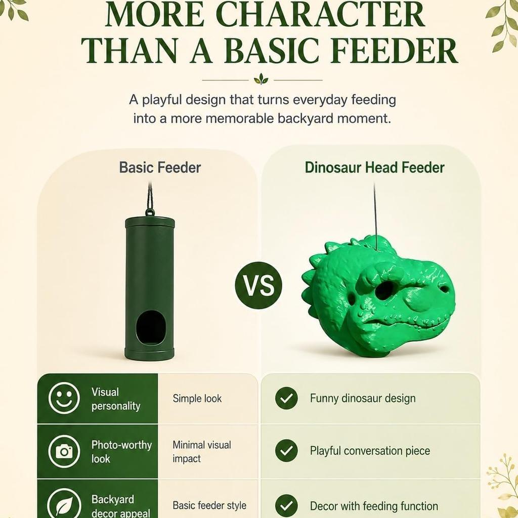 Dinosaur Head Squirrel Feeder, Animal Head Hanging Squirrel Feeders for Outside Funny Garden Outdoor Yard Decor