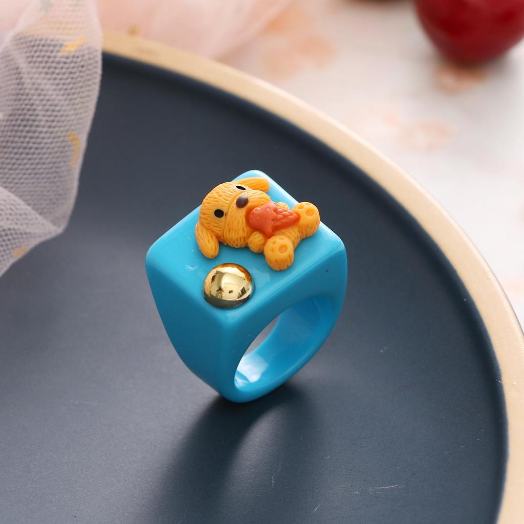 Милое и игривое смоляное кольцо с мультяшным животным, кольцо с медведем, кольцо с кроликом, женское простое модное кольцо, ювелирное изделие
